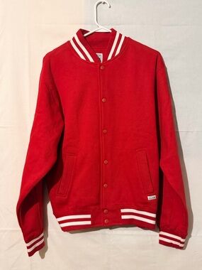 Red Varsity Jacket with White Striped Trim - ProClub